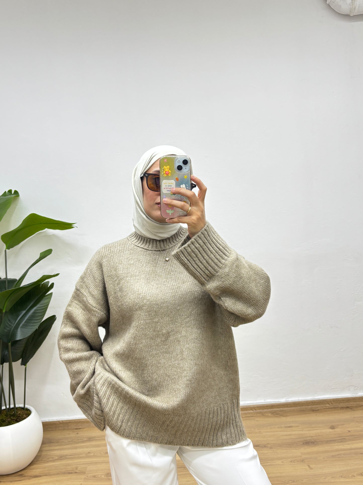 Oversize Bisiklet Yaka Kazak - K.Bej