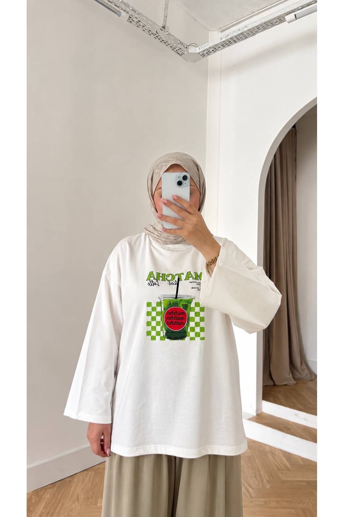 Kadın %100 Pamuk Oversize Baskılı Uzun Kollu T-Shirt - Görsel 1