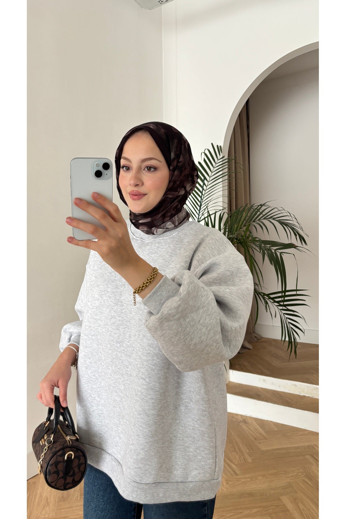 Moon’sc Gri içi polarlı organik pamuk oversize sweatshirt - Görsel 7