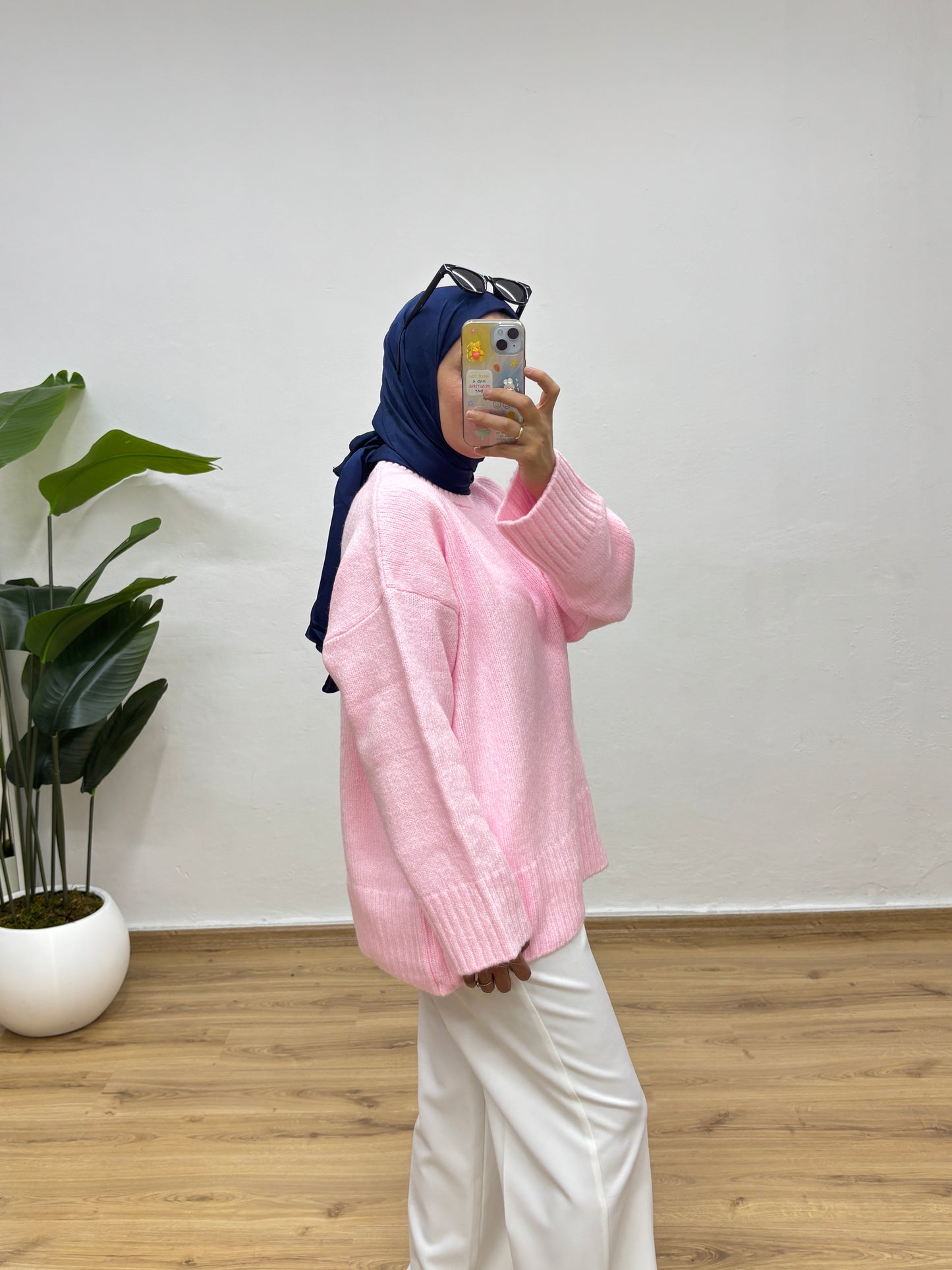 Oversize Bisiklet Yaka Kazak - Pembe