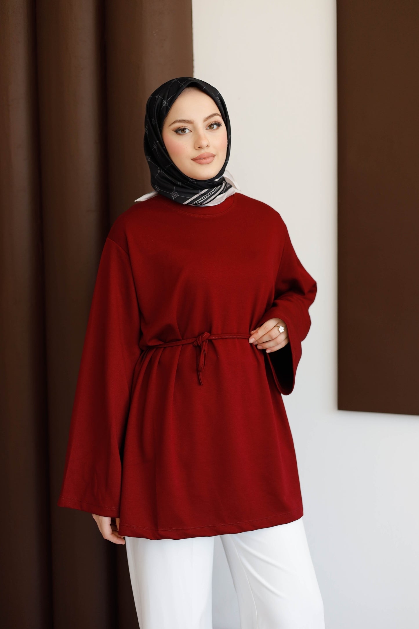 Bel Bağlamalı Oyhso Tunik - Bordo