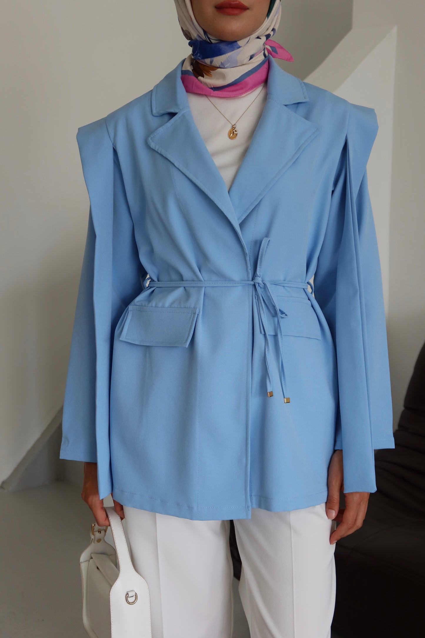 Bel Bağlamalı Blazer Ceket - Mavi