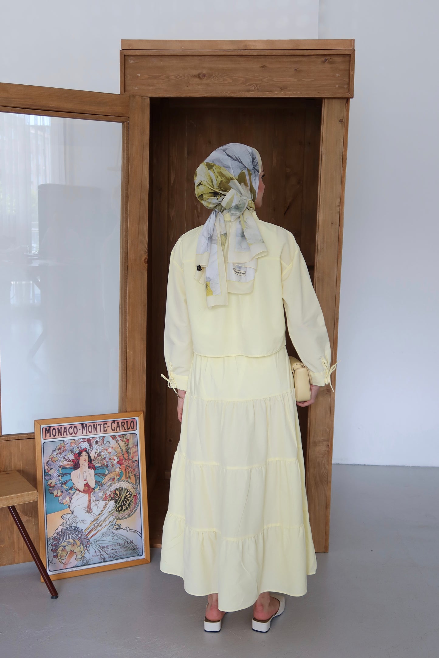 Kurdela İp Detay Etekli Tesettür Takım - Sarı