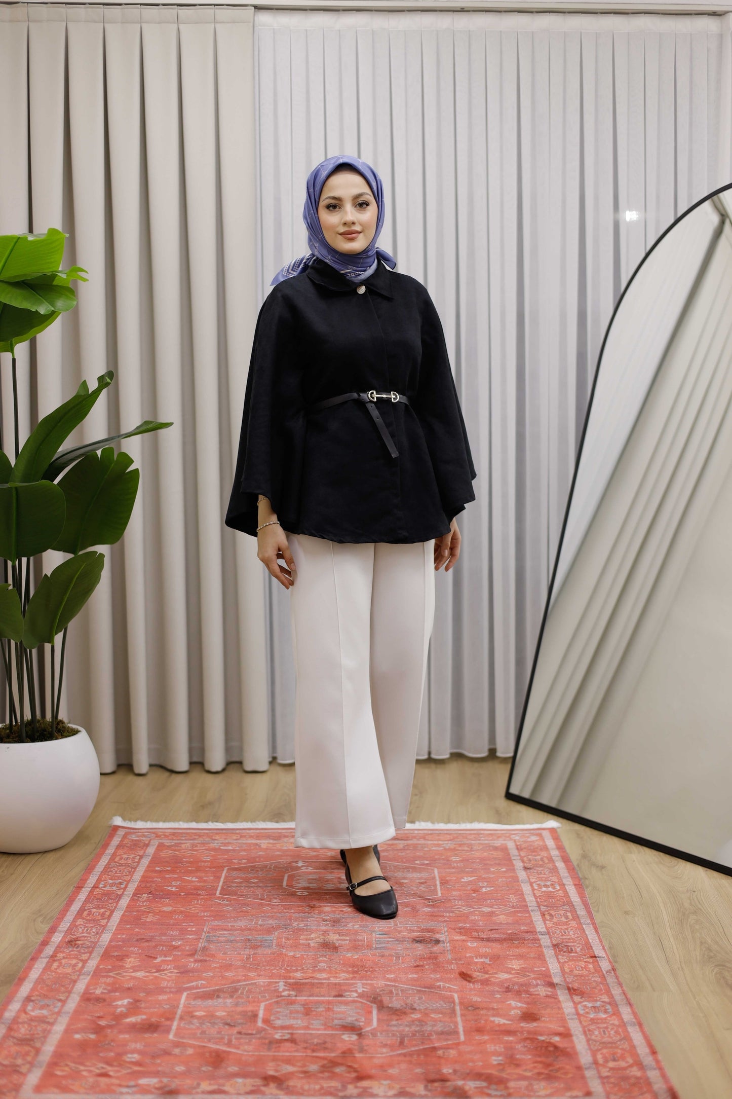 Kemerli Süet Panço - Siyah