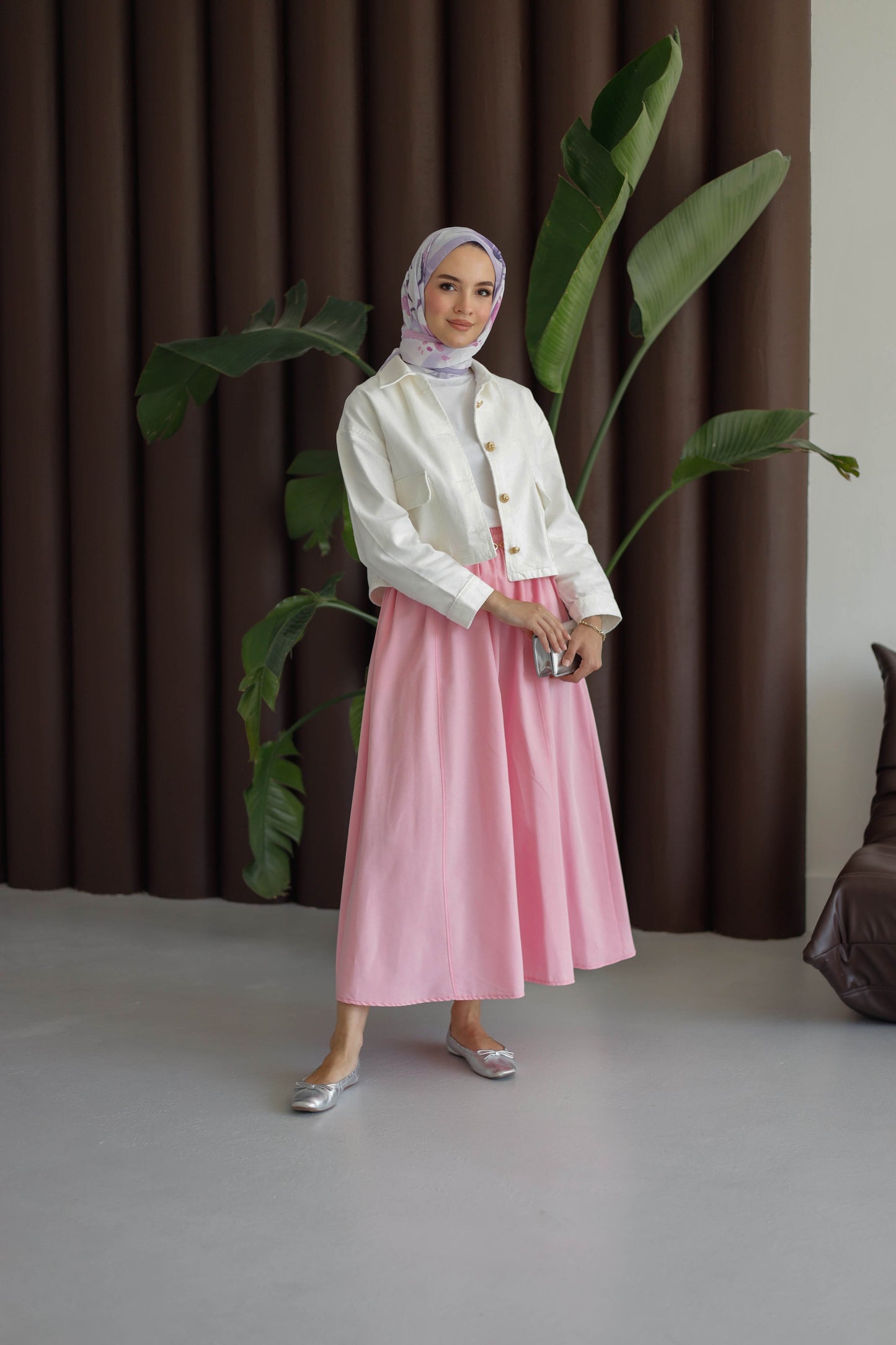 Beli Lastikli Çift Celpli Etek - Pembe