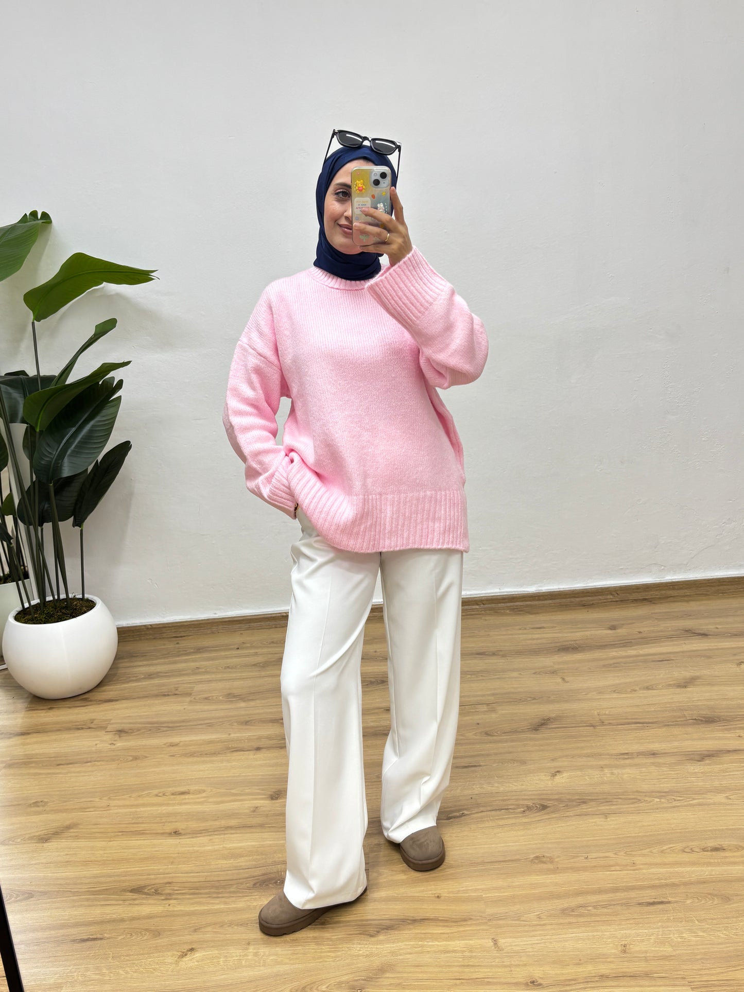 Oversize Bisiklet Yaka Kazak - Pembe