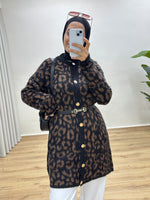 Leopar Desenli Triko Hırka - Acı Kahve