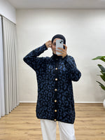 Leopar Desenli Triko Hırka - Lacivert