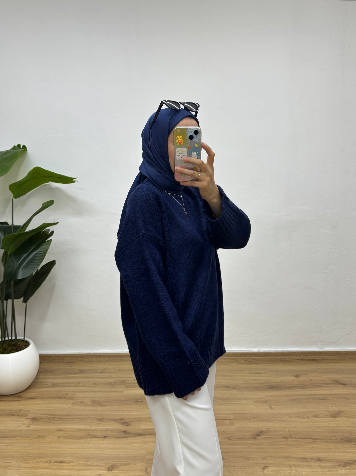 Oversize Bisiklet Yaka Kazak - Lacivert