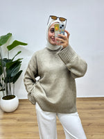 Oversize Bisiklet Yaka Kazak - K.Bej