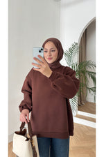 Moon’sc Kahverengi içi polarlı organik pamuk oversize sweatshirt - Görsel 3