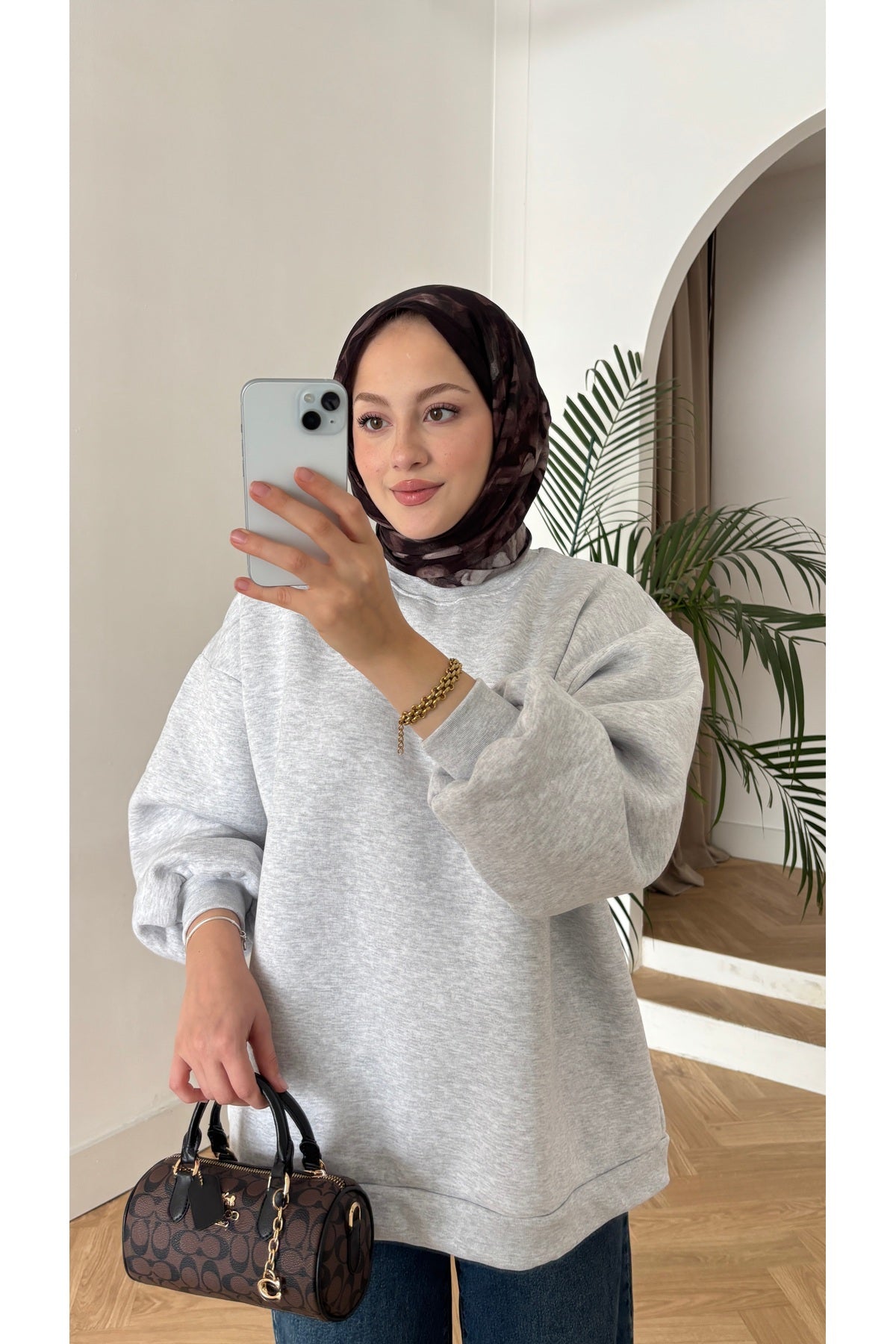 Moon’sc Gri içi polarlı organik pamuk oversize sweatshirt