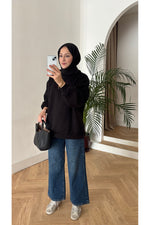 Moon’sc Siyah içi polarlı organik pamuk oversize sweatshirt - Görsel 4