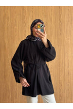 QUWİQ Siyah pamuklu oversize balon kol tesettür tunik - Görsel 4