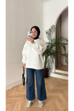 Moon’sc Beyaz içi polarlı organik pamuk oversize sweatshirt - Görsel 2