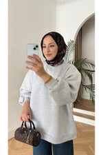 Moon’sc Gri içi polarlı organik pamuk oversize sweatshirt - Görsel 3