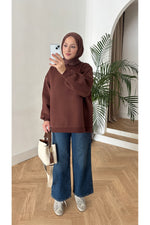 Moon’sc Kahverengi içi polarlı organik pamuk oversize sweatshirt - Görsel 7