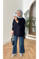 Moon’sc Lacivert içi polarlı organik pamuk oversize sweatshirt - Görsel 6