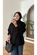 Moon’sc Siyah içi polarlı organik pamuk oversize sweatshirt - Görsel 6