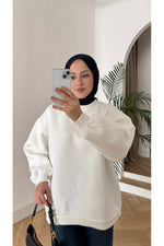 Moon’sc Beyaz içi polarlı organik pamuk oversize sweatshirt - Görsel 7