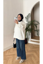 Moon’sc Beyaz içi polarlı organik pamuk oversize sweatshirt - Görsel 6