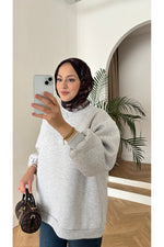Moon’sc Gri içi polarlı organik pamuk oversize sweatshirt - Görsel 7