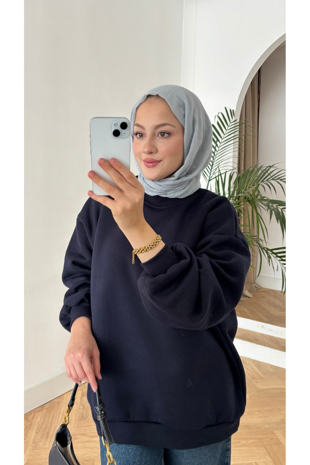 Moon’sc Lacivert içi polarlı organik pamuk oversize sweatshirt