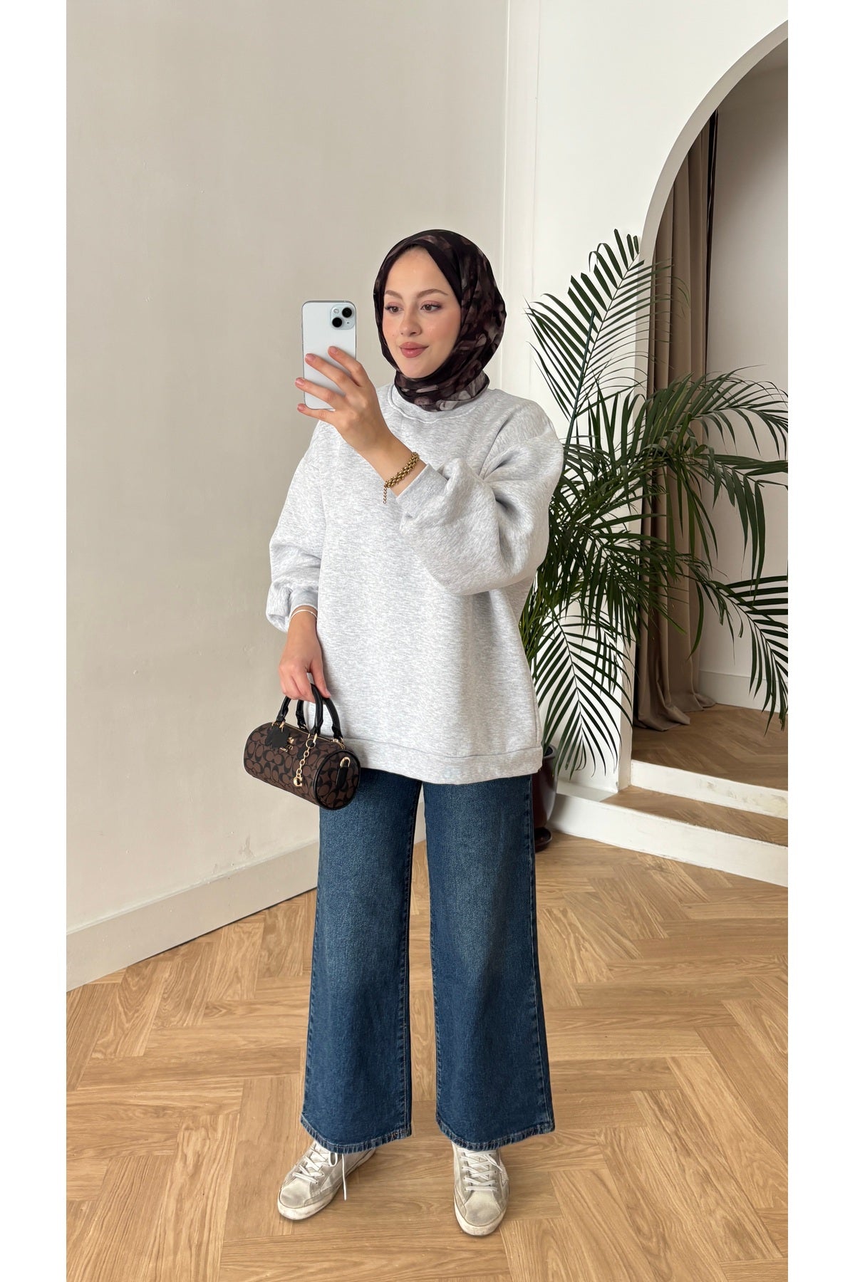 Moon’sc Gri içi polarlı organik pamuk oversize sweatshirt - Görsel 6