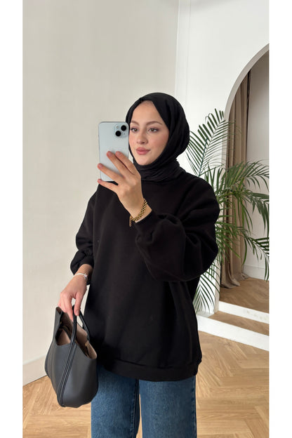 Moon’sc Siyah içi polarlı organik pamuk oversize sweatshirt