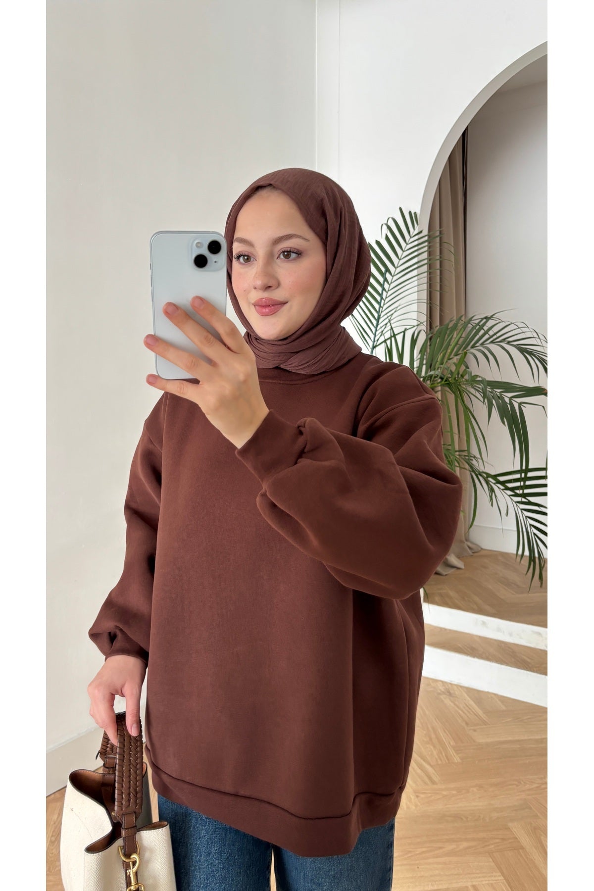 Moon’sc Kahverengi içi polarlı organik pamuk oversize sweatshirt