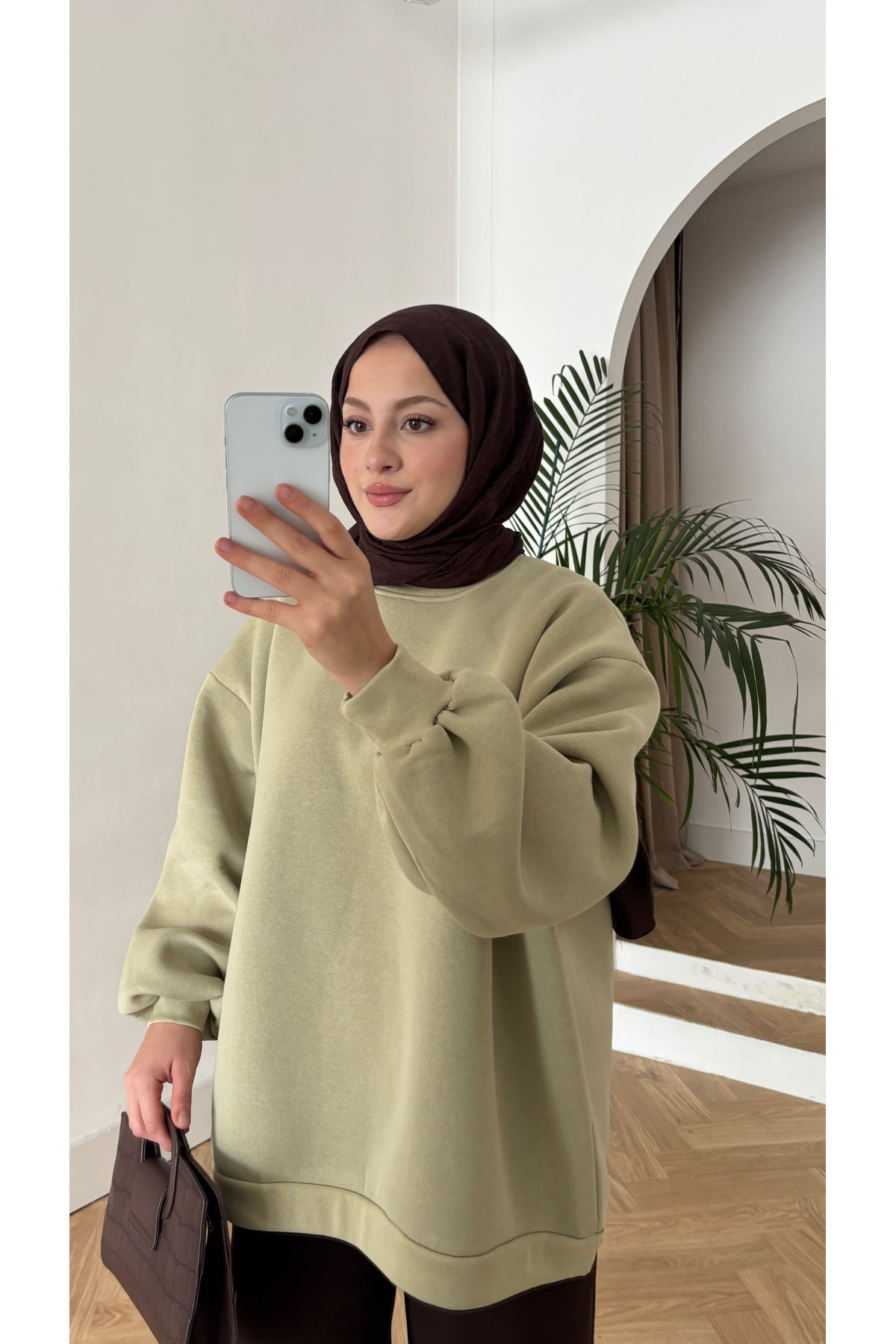 Moon’sc Haki içi polarlı organik pamuk oversize sweatshirt - Görsel 5