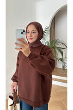 Moon’sc Kahverengi içi polarlı organik pamuk oversize sweatshirt - Görsel 6