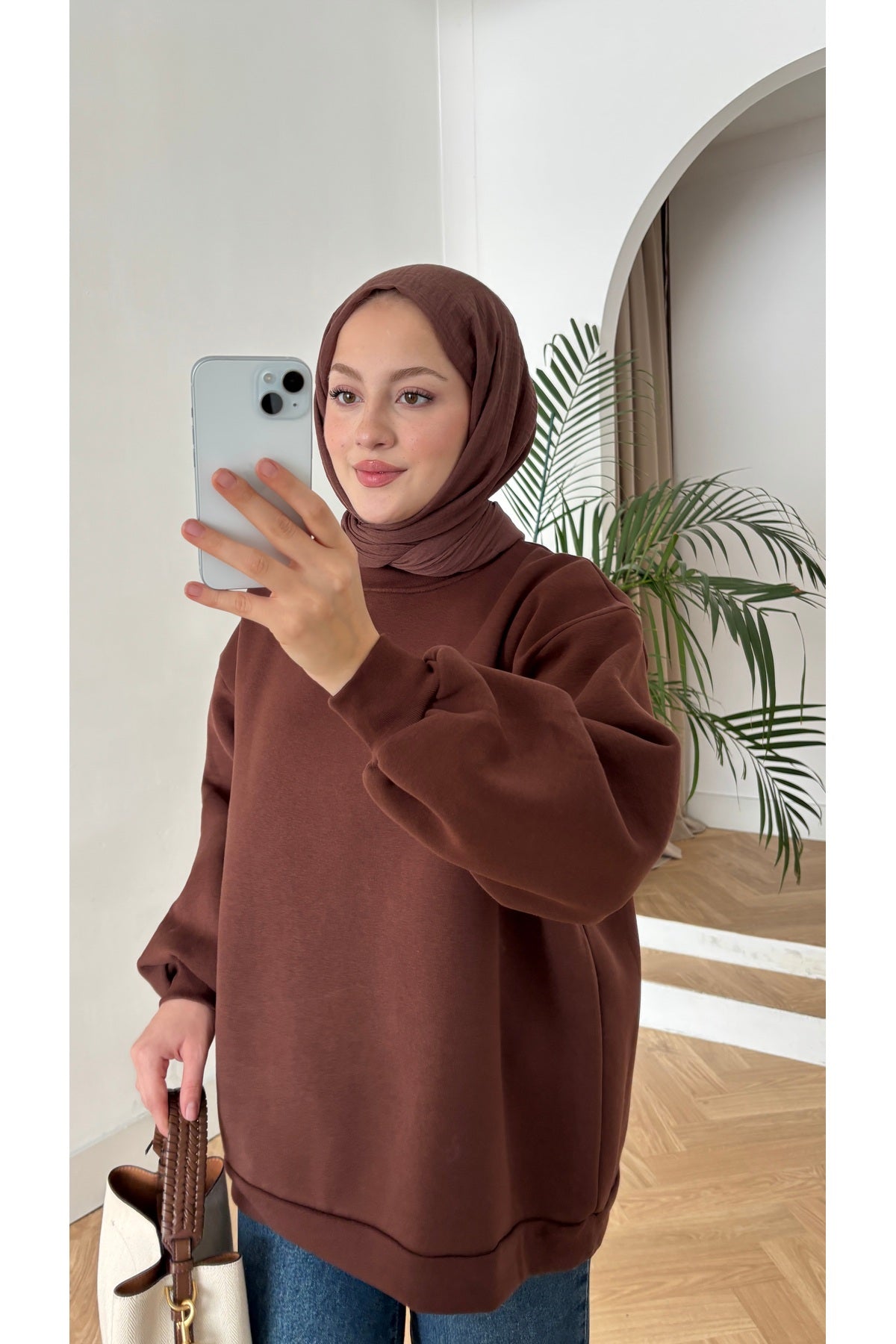 Moon’sc Kahverengi içi polarlı organik pamuk oversize sweatshirt - Görsel 6