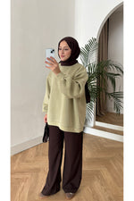 Moon’sc Haki içi polarlı organik pamuk oversize sweatshirt - Görsel 6