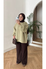 Moon’sc Haki içi polarlı organik pamuk oversize sweatshirt - Görsel 4