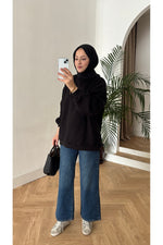 Moon’sc Siyah içi polarlı organik pamuk oversize sweatshirt - Görsel 5