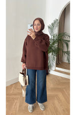 Moon’sc Kahverengi içi polarlı organik pamuk oversize sweatshirt - Görsel 5