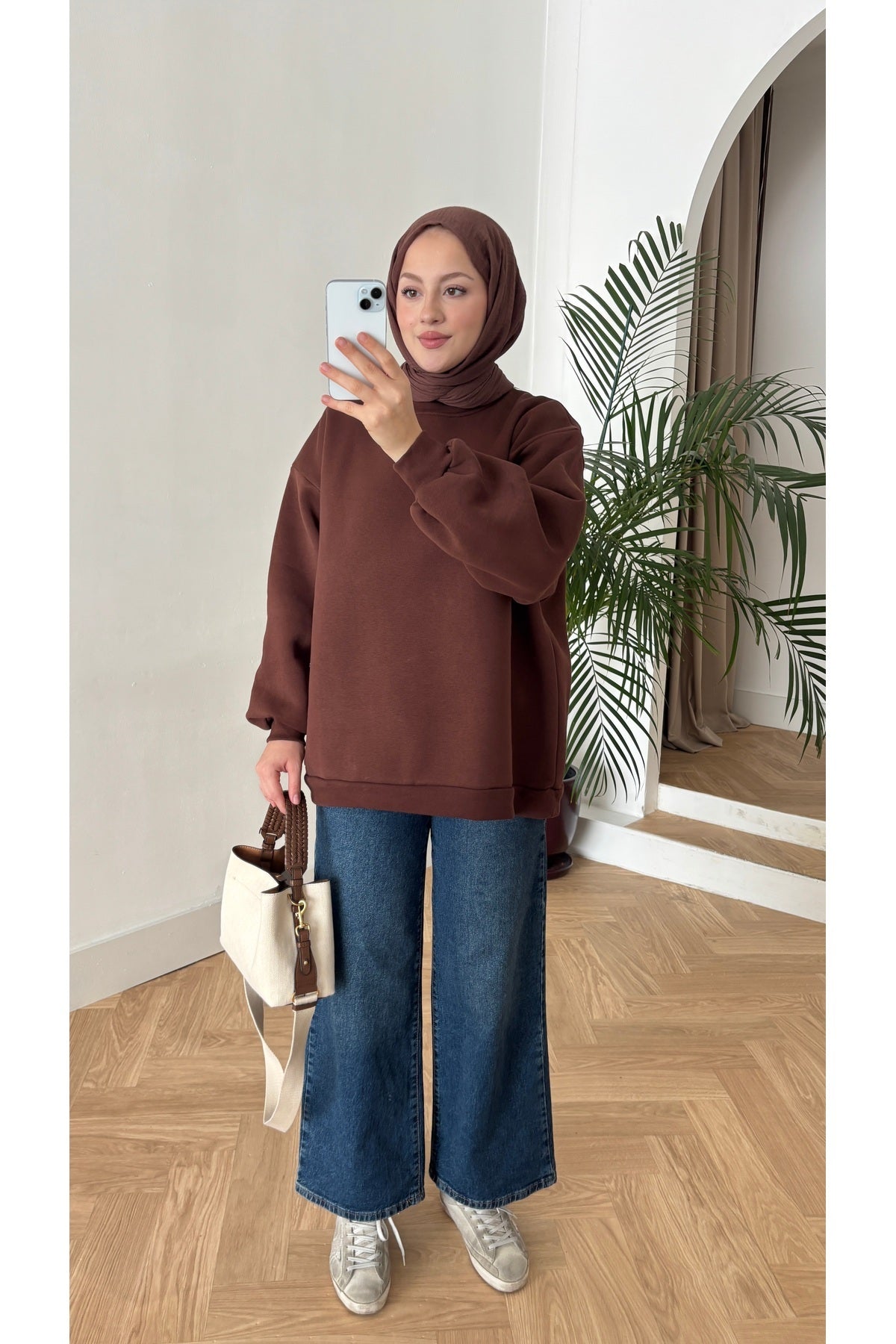 Moon’sc Kahverengi içi polarlı organik pamuk oversize sweatshirt - Görsel 5