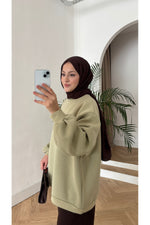 Moon’sc Haki içi polarlı organik pamuk oversize sweatshirt - Görsel 3