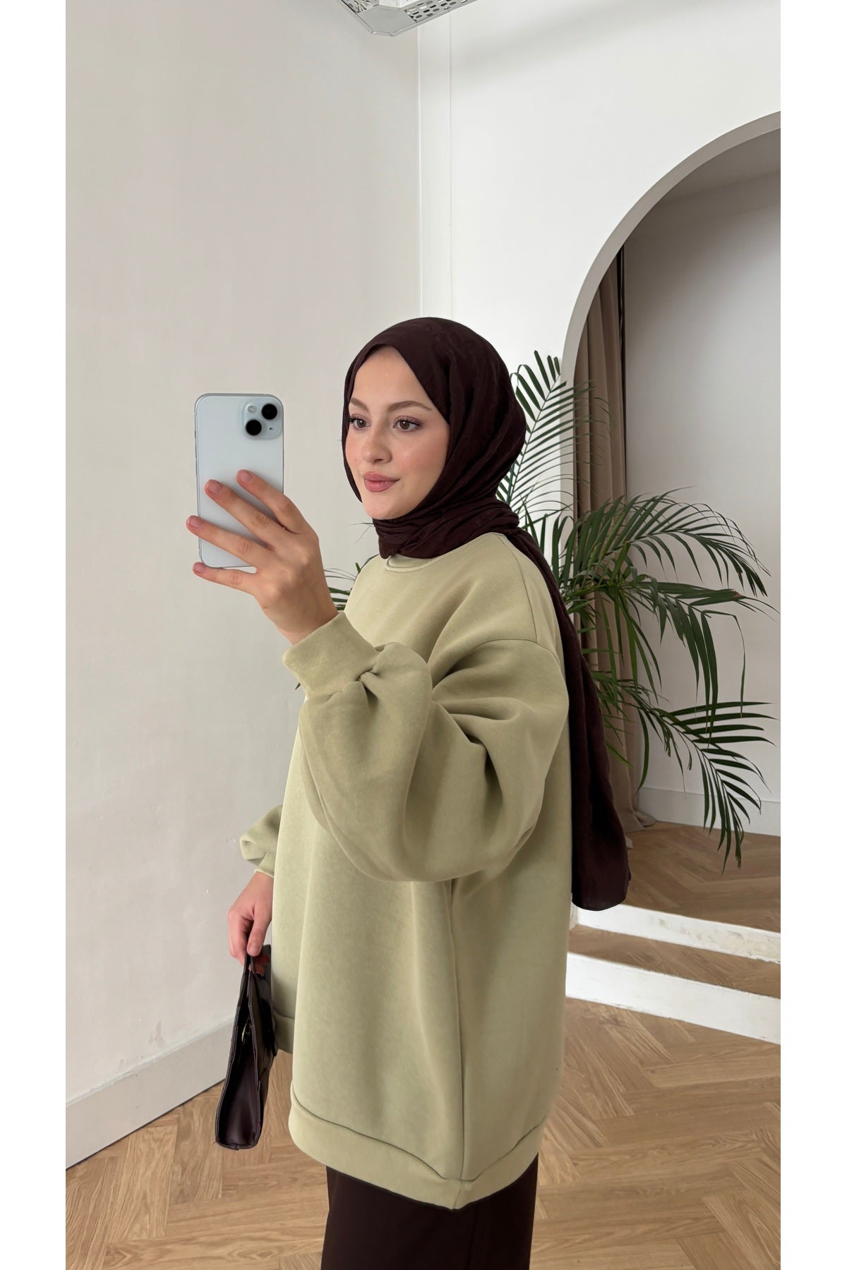Moon’sc Haki içi polarlı organik pamuk oversize sweatshirt - Görsel 3
