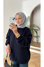 Moon’sc Lacivert içi polarlı organik pamuk oversize sweatshirt - Görsel 7