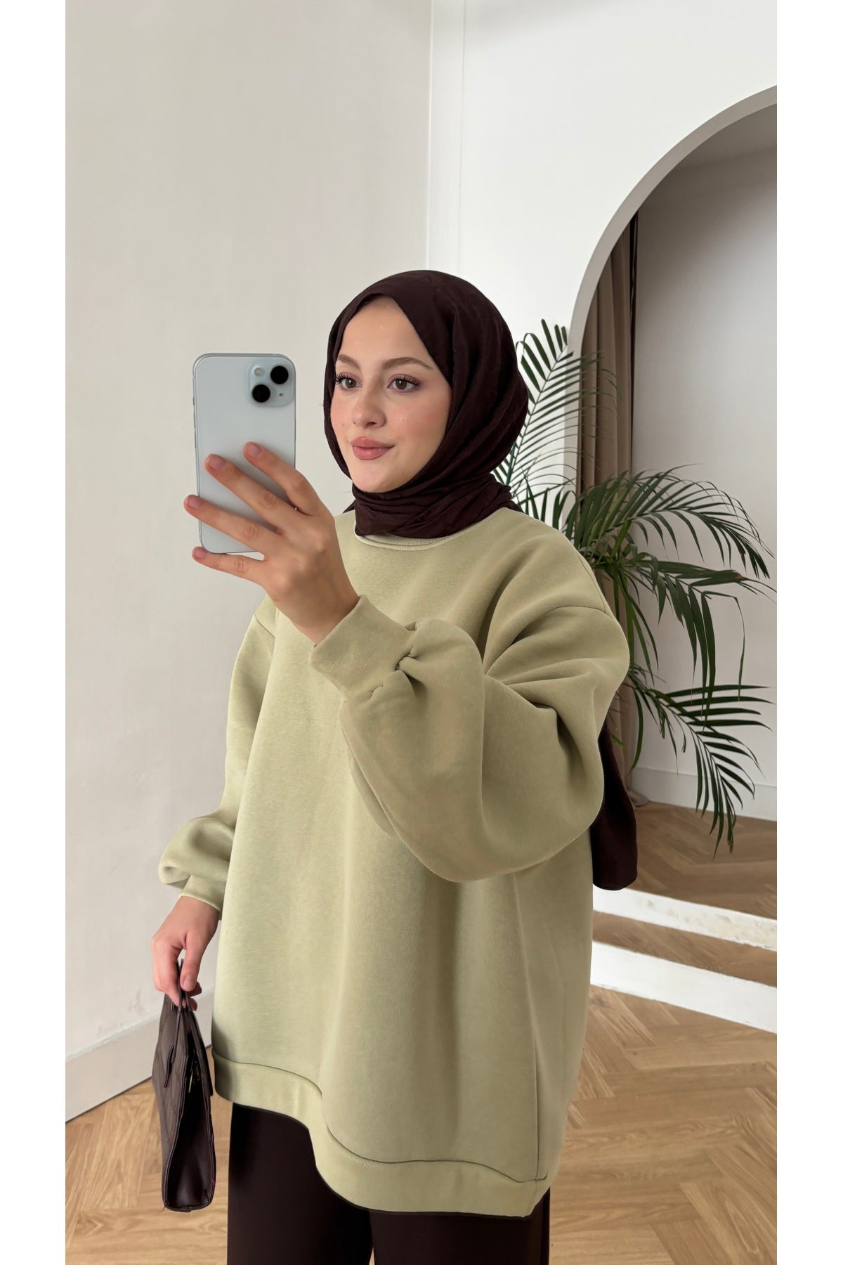 Moon’sc Haki içi polarlı organik pamuk oversize sweatshirt