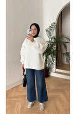 Moon’sc Beyaz içi polarlı organik pamuk oversize sweatshirt - Görsel 4