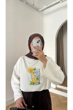 QUWİQ Beyaz Limonlu Su pamuk oversize uzun kollu t-shirt - Görsel 3