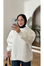 Moon’sc Beyaz içi polarlı organik pamuk oversize sweatshirt - Görsel 3
