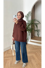 Moon’sc Kahverengi içi polarlı organik pamuk oversize sweatshirt - Görsel 2