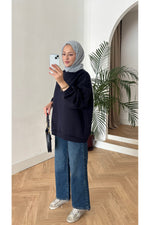 Moon’sc Lacivert içi polarlı organik pamuk oversize sweatshirt - Görsel 2