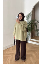 Moon’sc Haki içi polarlı organik pamuk oversize sweatshirt - Görsel 2