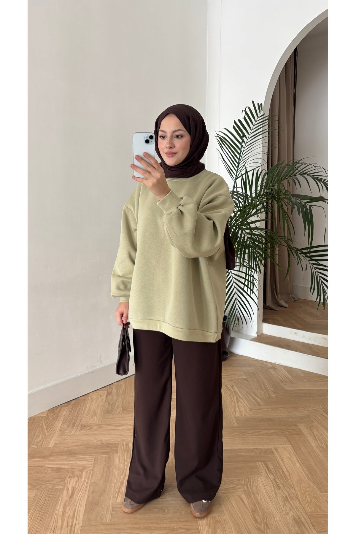 Moon’sc Haki içi polarlı organik pamuk oversize sweatshirt - Görsel 2
