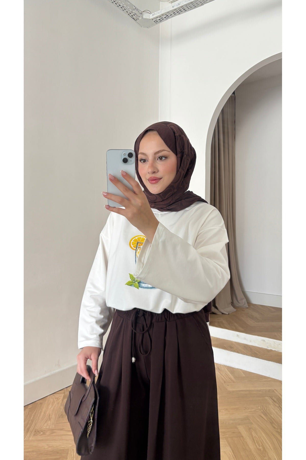 QUWİQ Beyaz Limonlu Su pamuk oversize uzun kollu t-shirt - Görsel 5